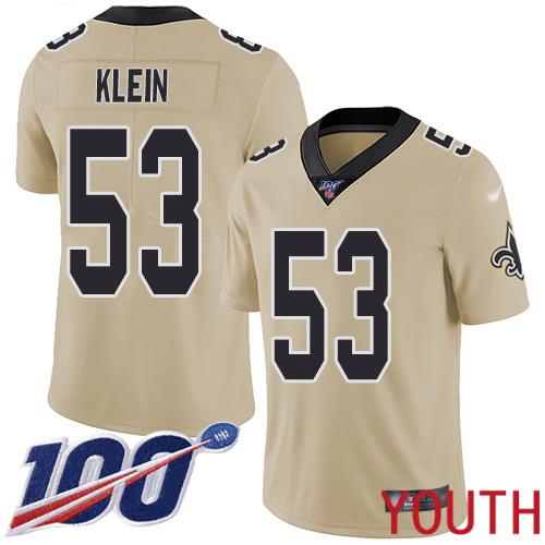 New Orleans Saints Limited Gold Youth A J  Klein Jersey NFL Football #53 100th Season Inverted Legend Jersey->youth nfl jersey->Youth Jersey